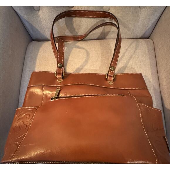 Patricia Nash Bolsena Florence Brown Tooled Leather Tote ZipTop Shoulder Bag - Picture 4 of 14